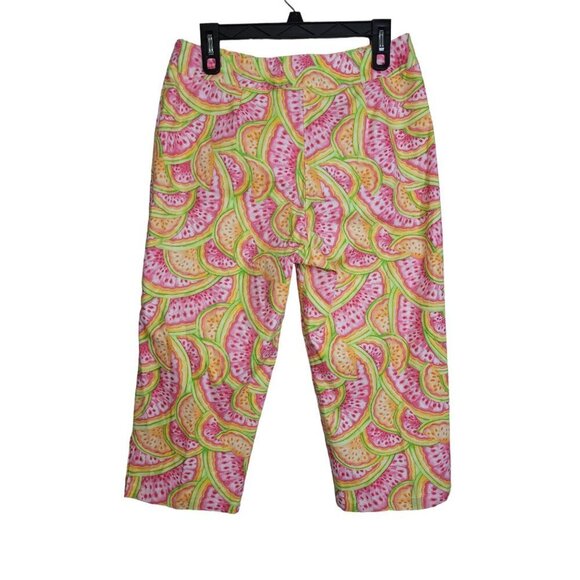 Talbots Crop Pants Womens 10 Vibrant Melon Fruit Print Comfy Stretch High Rise - Picture 2 of 8